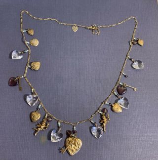 Vintage Lucy Isaacs Ny Angel Cherub Hearts Charm 32”necklace