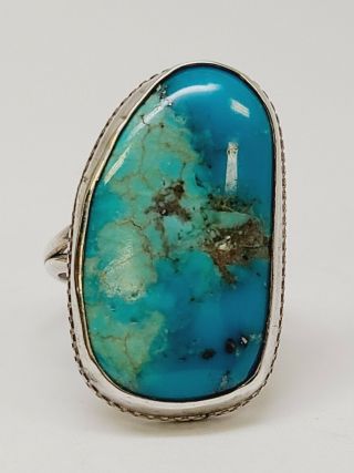 Vintage Navajo Sterling Silver Large Turquoise Ring Size 9