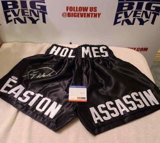 Larry Holmes Signed Everlast Boxing Trunks " Easton Assassin " Hof Champ Psa Cert