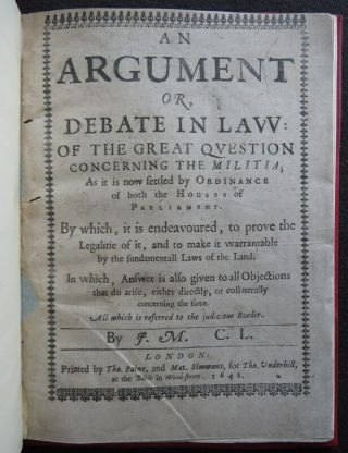 Debate Miltia 1642 English Civil War Marsh King Prerogative Law Parliament