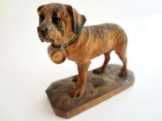 Antique Carved St.  Bernard Dog Black Forest Wood Collectible 30s Dog Lover Vtg