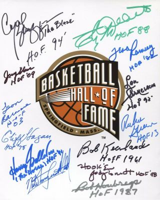 Basketball Hall Of Fame 8x10 Photo Signed By 13 Auto Autograph Sloan Archibald