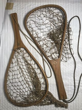 2 Vintage Fishing Nets “ Cortland Line Co Inc “,  ”ed Cummings Flint,  Michigan”