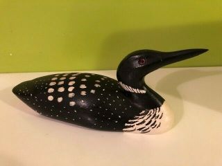 Vintage Signed A.  J.  Combs Carved Wood Loon Decoy,  Peconic Long Island 1997