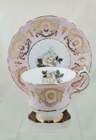 Vintage Paragon Teacup Cup & Saucer White Rose Pink Gold Gilt Fine Bone China