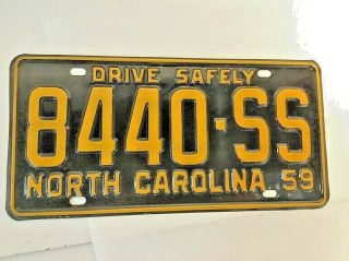 Vintage 1959 North Carolina Auto License Plate Tag In Rare