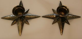 Set Of 2 Vintage Brass Atomic Candle Holders Mid Century Star Shaped