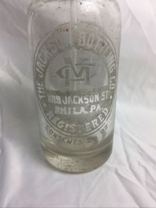 Vintage Seltzer Bottle.  The Jackson Bottling Co.  1018 Jackson Street Phila.  Pa