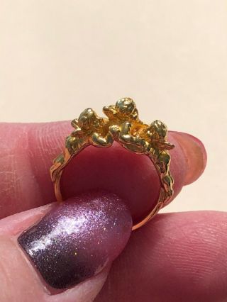Rare Vintage Kirks Folly Gold Tone Cherub Ring Size 5