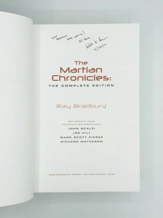 Ray Bradbury / THE MARTIAN CHRONICLES The Complete Edition Signed 1st ed 2009 3