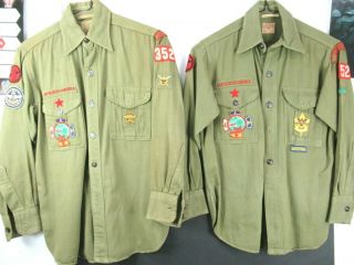 2 Vintage Official Boy Scouts Of America Uniform Shirts W/metal Buttons Old Logo