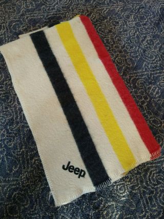 Vintage Faribo Woolen Mills " Jeep " Throw Blanket Canadian Style Striped 46 X 56