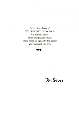 Dr.  Seuss Autographed Limited 1st Edition In Slip Cover You Are Only Old Once