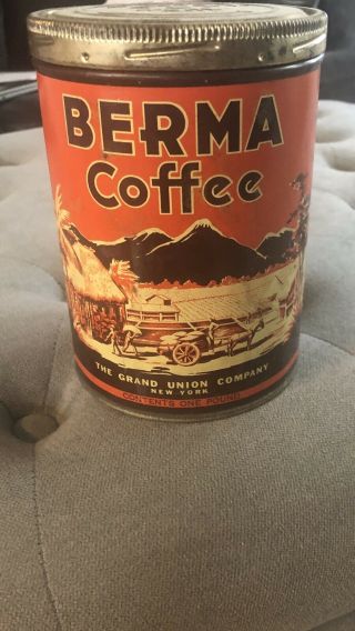 Antique Vintage Berma Coffee Tin Can With Lid 1lb Can