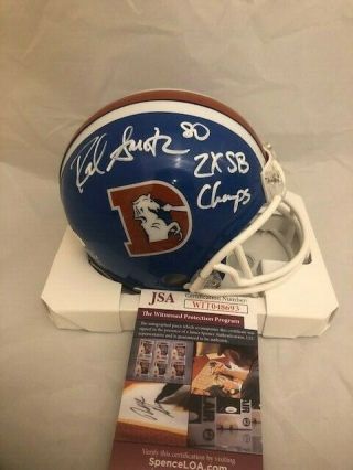 Rod Smith Signed / Autographed Broncos Insc.  Throwback Mini Helmet Jsa