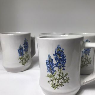Vintage Frankoma Pottery C5 Bluebonnet Floral Flower Ceramic Mug Tea Cup Set 4