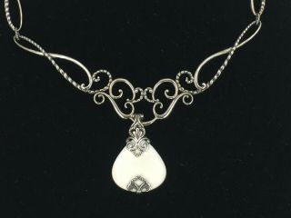 Vintage Sterling Silver Chain Link Necklace With White Pendant Estate Find 925