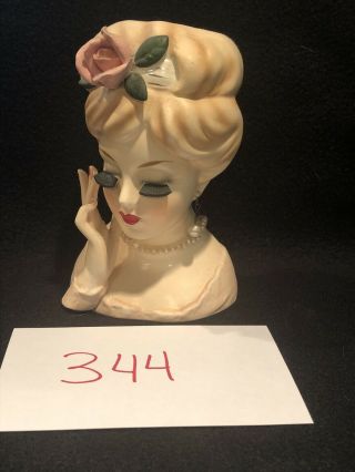 Vintage 1968 Inarco Lady Head Vase E - 193/m Pink Rose Pearls