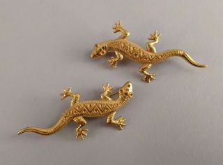 Signed Vintage Miriam Haskell Pins Gold Tone Salamander Lizard Reptile