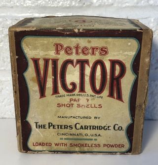 Vintage Peters Victor Paper Shot Shells 2 Piece Box 12 Ga.  Empty
