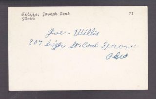 Joe Willis (d.  1966) Signed 3x5 Index Card Autographed 1911 Cardinals Browns