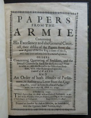 English Civil War Pamphlet 1647 Model Army Papers Putney Quartering Pay