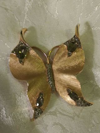 Vintage Crown Trifari Alfred Philippe Gray Rhinestone Gold Tone Butterfly Brooch
