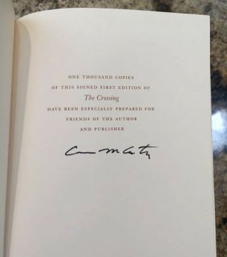 Cormac Mccarthy Signed The Crossing Limited Edition Border Trilogy Fine 1994 Ltd