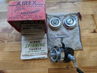 Airex Bache Brown Mastereel Model 2b Spinning Reel Fishing W/ Box & Papers