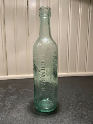 Vintage Embossed F Dusch And Son Richmond Va Ginger Ale Early Soda Bottle