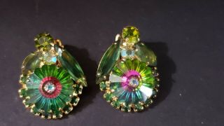 Vintage Juliana D&e Watermelon Rivoli Glass Rhinestone Earrings,  Clip On Style,