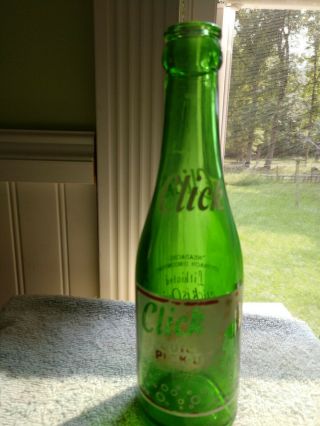 Vintage Green Glass Acl Click Soda Bottle