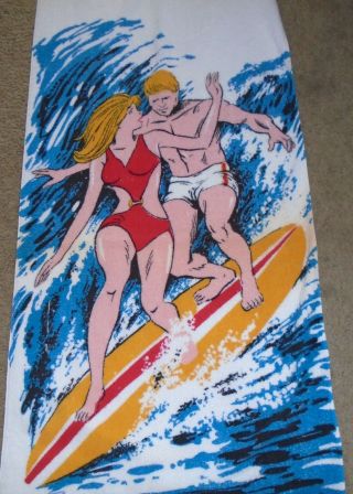 Vintage 1980s Surf Surfing Bikini Large Beach Towel 26 X 68
