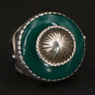 Vtg Sterling Silver - Green Onyx Braided Dome Statement Ring Size 5.  5 - 10g