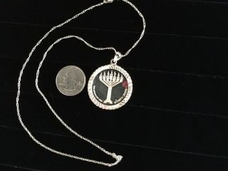 Vintage Sterling Silver Menorah Double Sided Pendant Necklace Judaism 21.  6 G