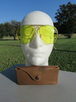 Vintage Bushnell Bausch & Lomb Yellow Glasses Shooting Aviator With Case,