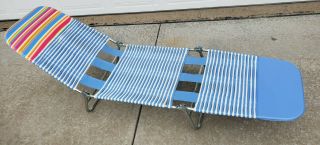 Vintage Folding Aluminum Chaise Lounge Lawn Beach Chair Vinyl Pvc Multi Color