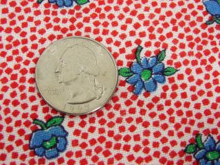 Vtg Cotton Full Feedsack Small Blue Flowers on Tiny Red Dots - 38 x 49 2