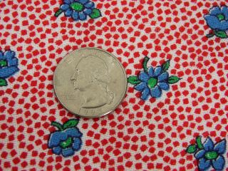 Vtg Cotton Full Feedsack Small Blue Flowers on Tiny Red Dots - 38 x 49 3