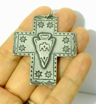 Vtg Signed T Foree Sterling Silver Cross Hand Engraved Arrowhead/sun Pendant