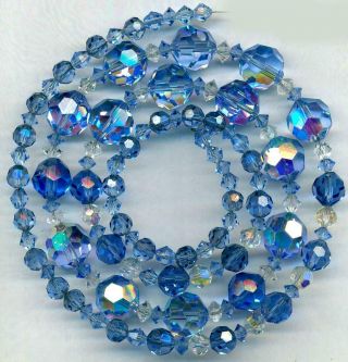 Beads Swarovski Cut Austrian Crystal Blue Faceted 5 - 12mm 27 " Vintage