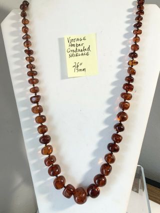Vintage Amber Graduated Bead Necklace 26” 17mm