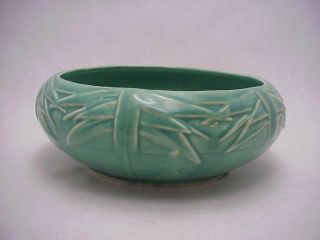 Vintage McCoy Bamboo Leaves Pattern Planter / Bowl Green - Aqua Blue Turquoise 2