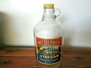 Vintage Mt.  Vernon Apple Cider Vinegar 1/2 Gallon Jug With Label And Top
