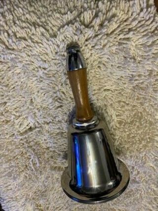 Vintage Chrome School Bell Shaped Cocktail Shaker,  Wood Handle 6 1/2 " X 11 1/2 "