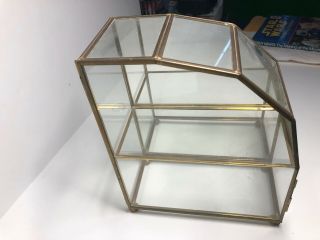 Vintage Small Glass 9 " Display Curio Case Cabinet Mirrored Brass Wall Hanging