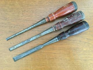 Vintage 3 Stanley Steel Chisels Woodworking Carpentry Tools