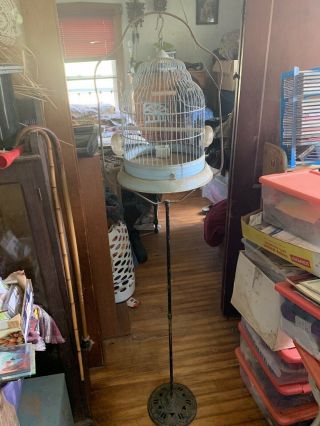 Vintage Crown Stand And Bird Cage