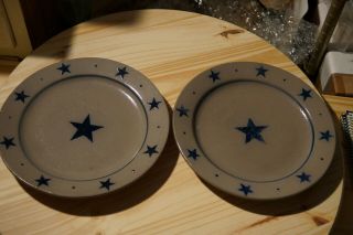 2 Vintage Rowe Pottery Star Pattern 10.  5 " Dinner Plates