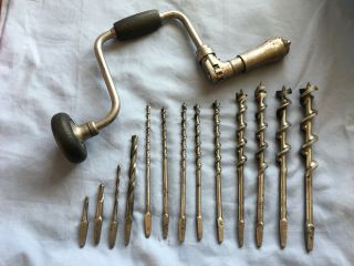 Vintage Millers Falls Bit Brace Usa Made Patented June 22,  1880 W/ Assorted Bits